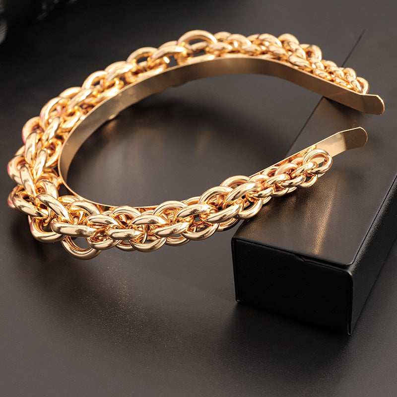 Metal Chain Twist Braided Headband Hairpin Press Hair