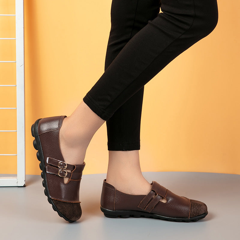 Button Plus Size Casual All-match Low Top Velcro Peas Flat Shoes