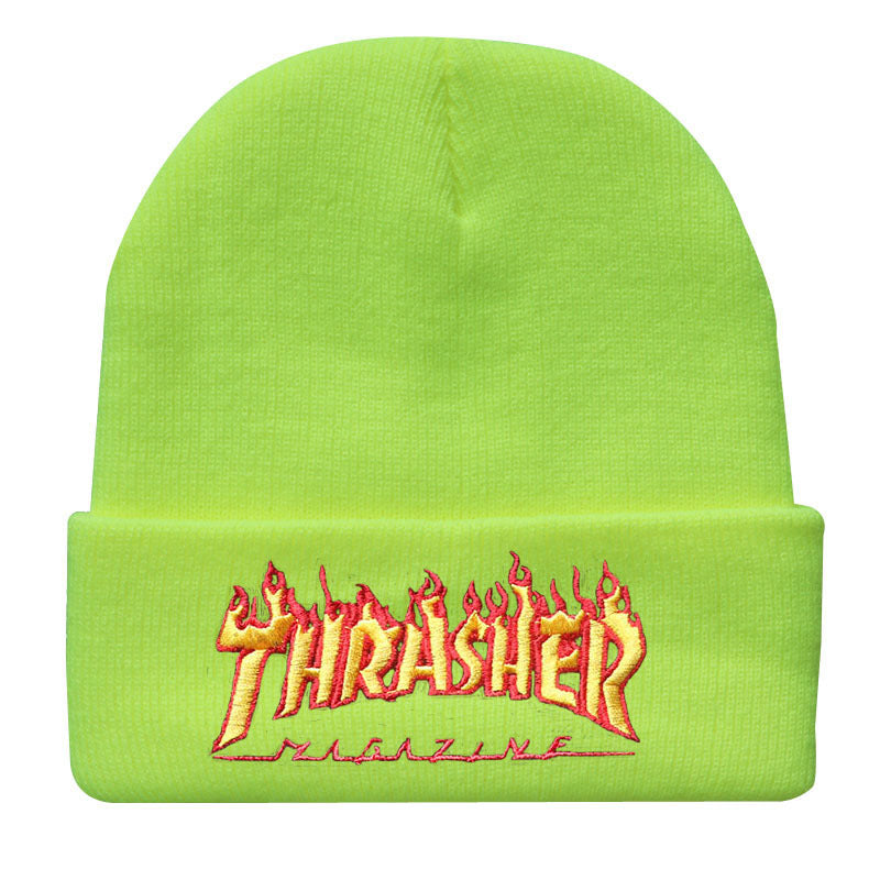 Fashion Flame Letter Embroidery Knitted Hat