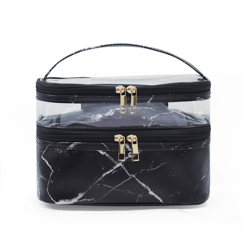 Transparent Pvc Double Layer Marble Waterproof Cosmetic Bag