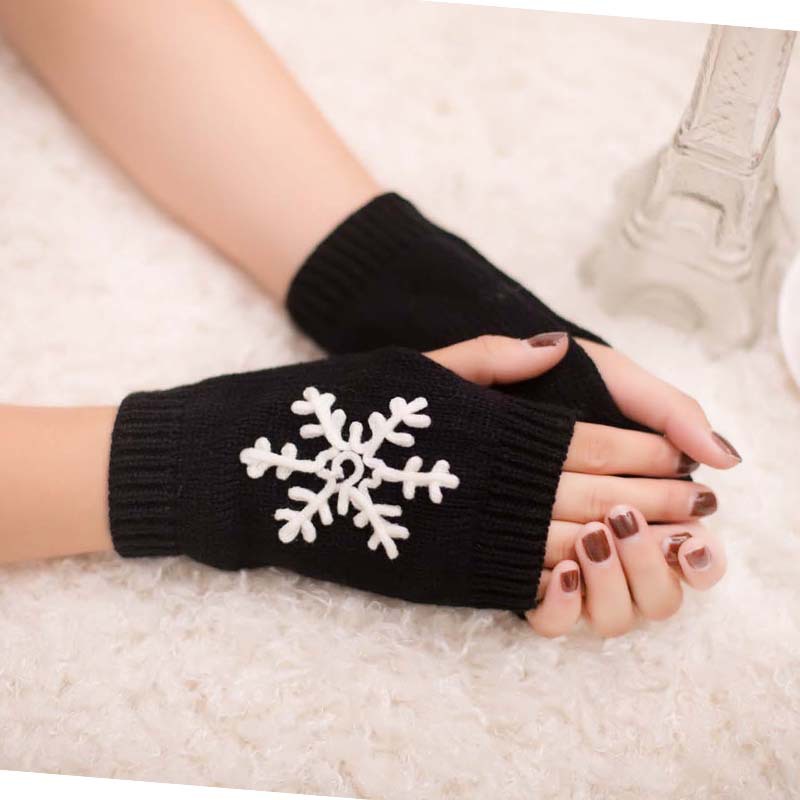 Christmas New Knitted Half Finger Embroidered Warm Gloves