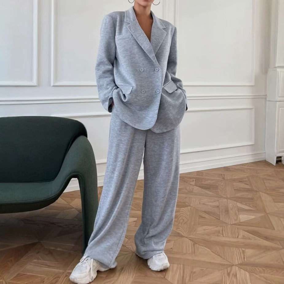 Women's Solid Color Loose Fit Lapel Cardigan Suit Casual