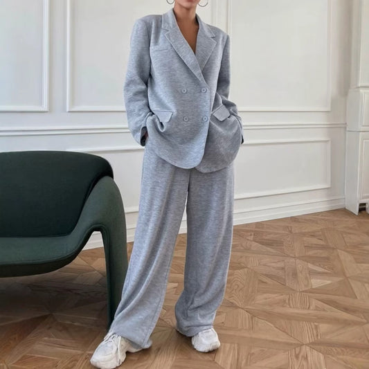 Women's Solid Color Loose Fit Lapel Cardigan Suit Casual