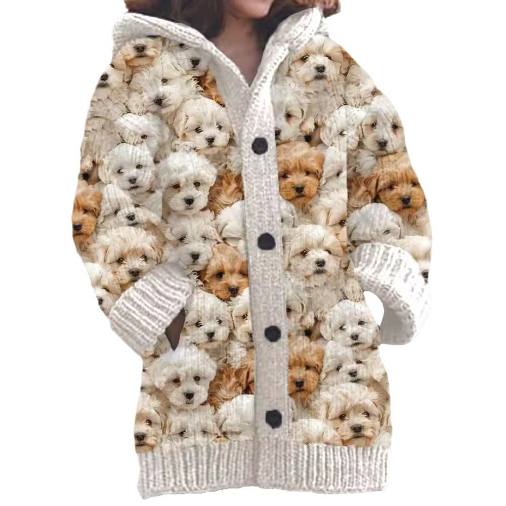 3D Printed Autumn Winter Coat Thickened Hooded Cardigan Sweater