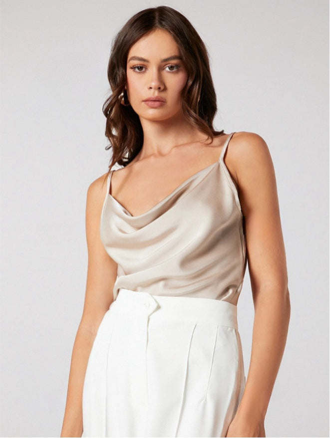 Womens Solid-Color Casual Rayon Satin Camisole