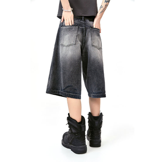 American-style Retro Street Washed Leg White Cat Beard Corrugated Cropped Pants