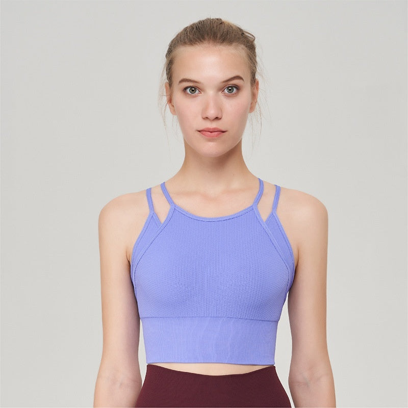 New Womens Sports Bra With A Faux Two-piece Design And Thin Shoulder Straps