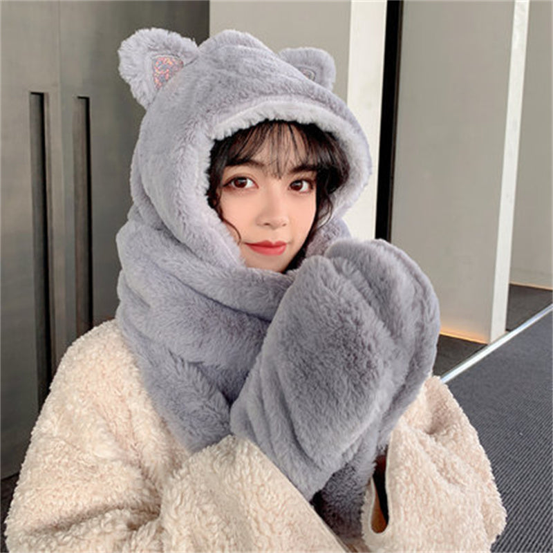 Women's Christmas Antlers Cute All-match Gloves Scarf Hat