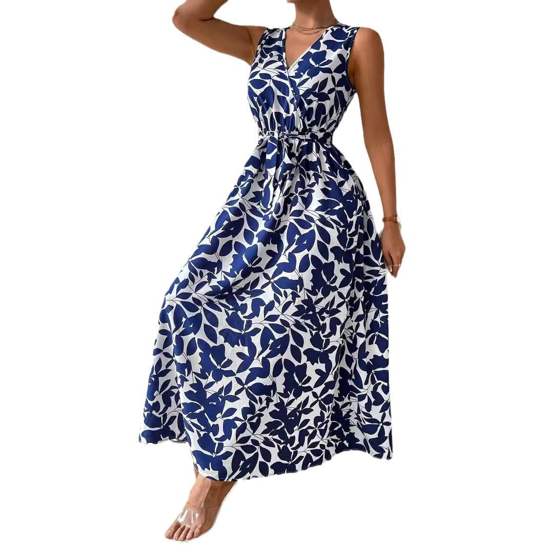 Women's Printed Blue Pattern Extra Long Dress