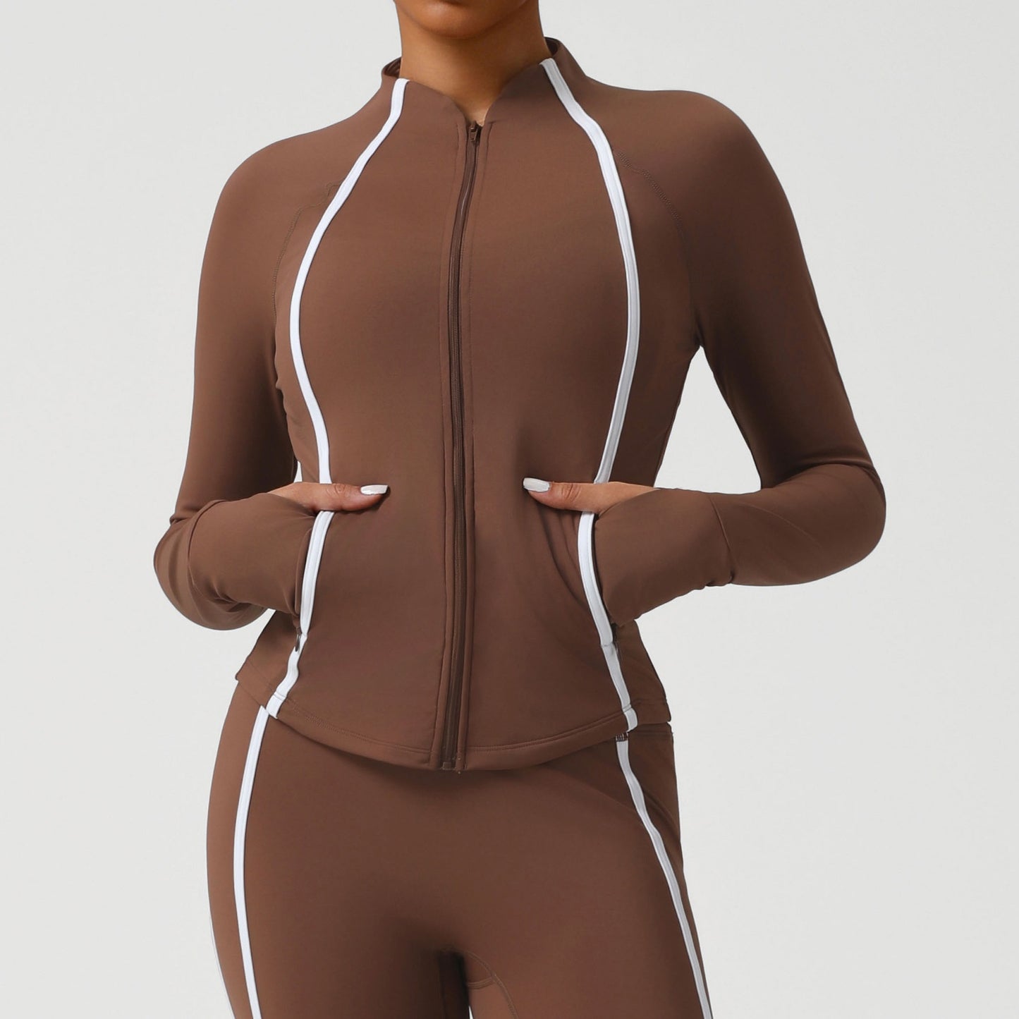Cross-border Sports Yoga Outerwear Small Stand-up Collar Zip-up Cardigan Jacket With A Bare-feel High-stretch Designperfect