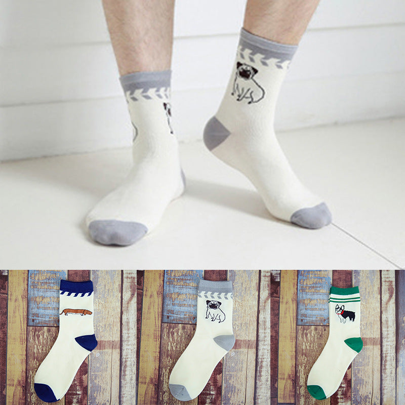 Tube Socks Pet Dog Gathering Men's Socks Autumn And Winter Cartoon 100 Cotton Socks
