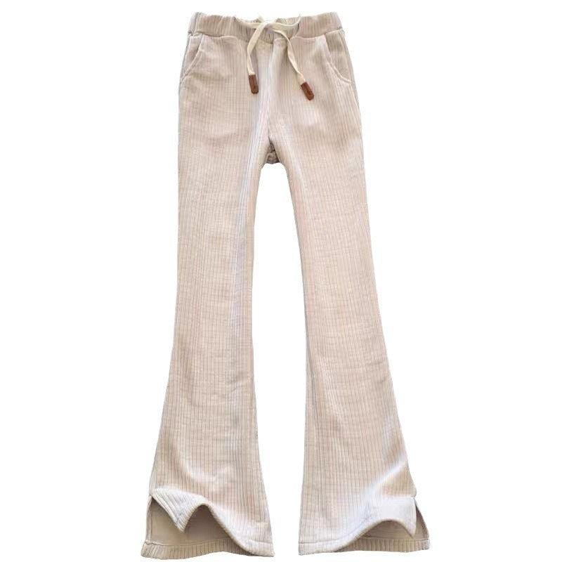 Fleece-lined Thickened Chenille High Waist Drooping Slit Casual Pants