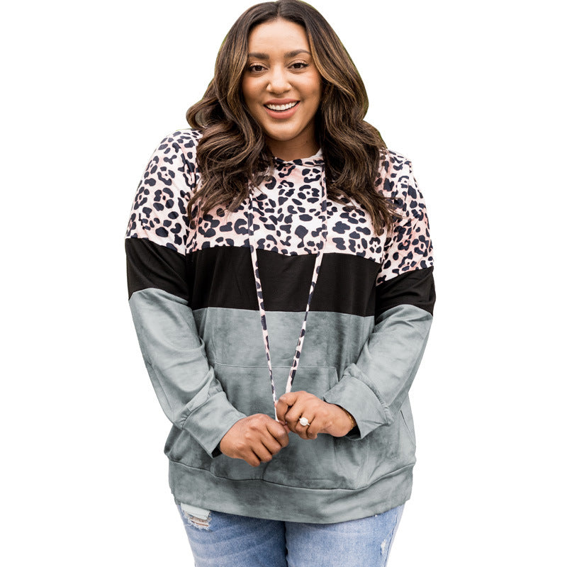 Efterår Leopardprint Kontrastfarvet Hættetrøje i Casual Stil til Kvinder