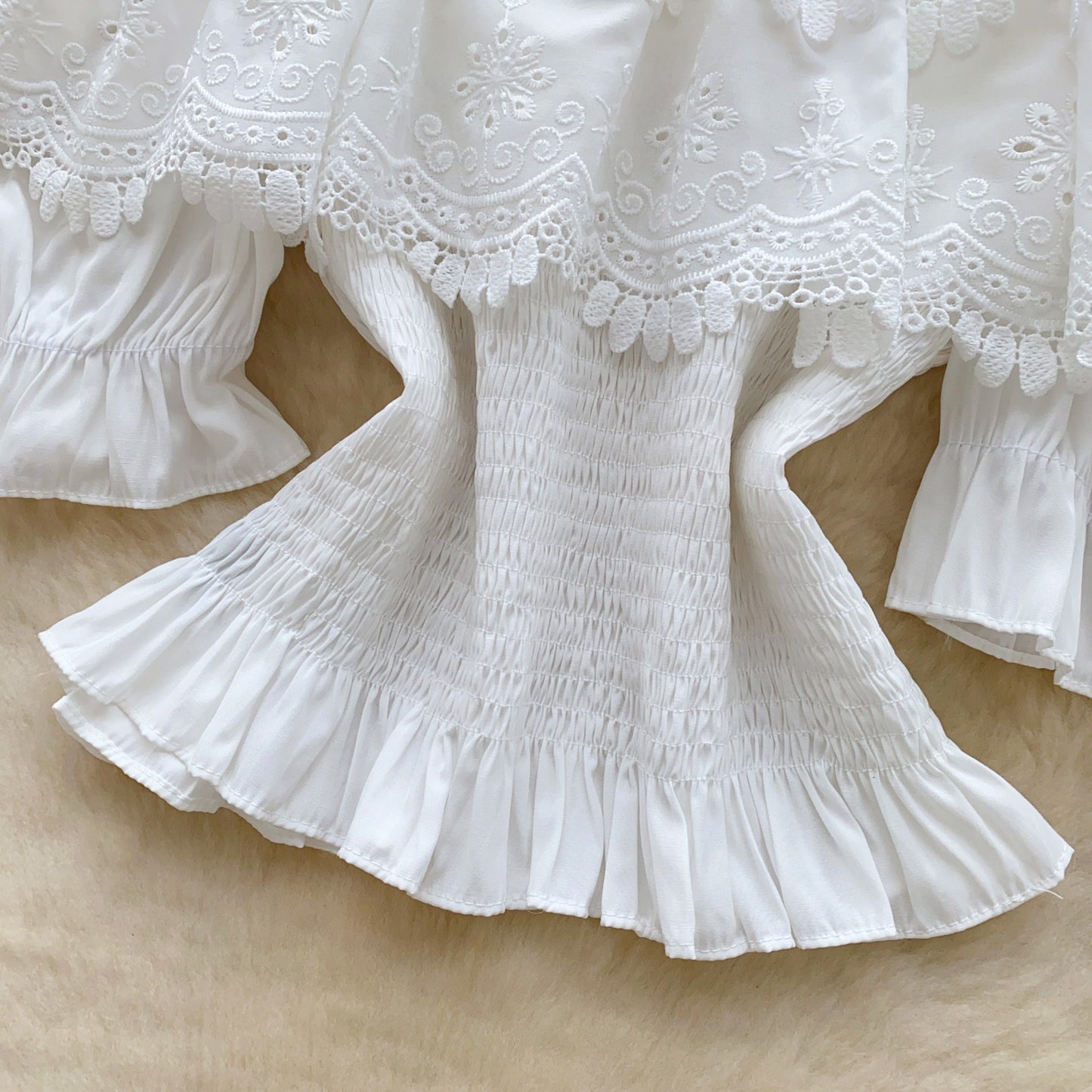 Crochet Hollowed-Out Off-the-Shoulder Puff-Sleeve Shirt For Women
