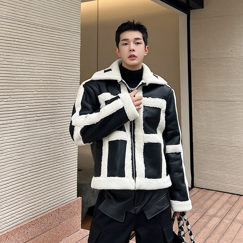 French Fashionable Fur Jacket Stitching Korean Style