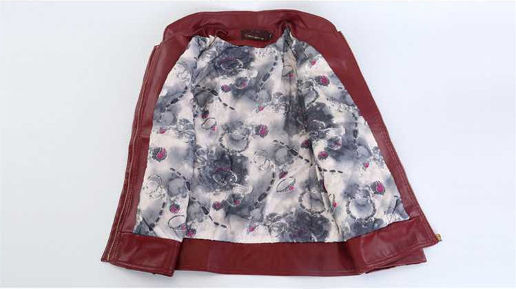 Middle-aged And Elderly Women's Leather Jacket Short Stand Collar Zipper Slim Fit