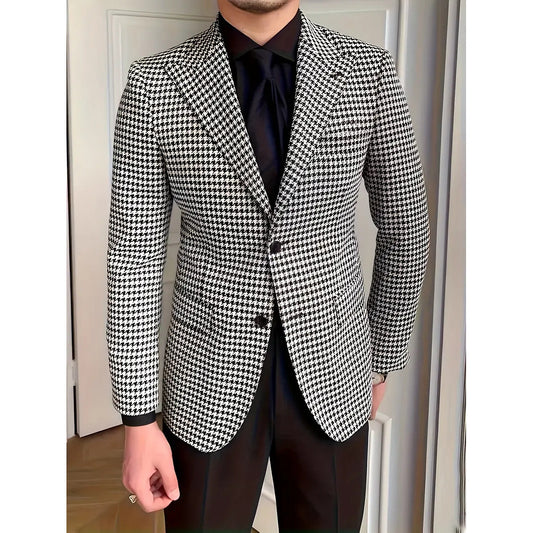 Casual Slim-fit Black And White Plaid Artistic Youth Fashion Jacket