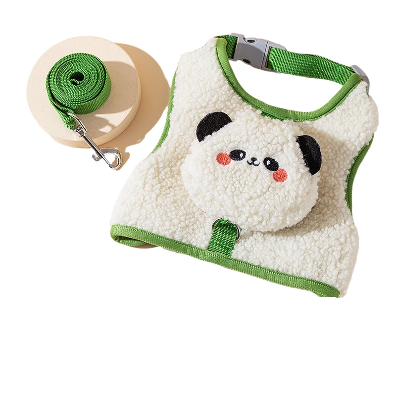 Cat Walking Rope, Vest Style Dog Cartoon Animal Wool Grain Leash, Autumn And Winter Pet Cat Leash
