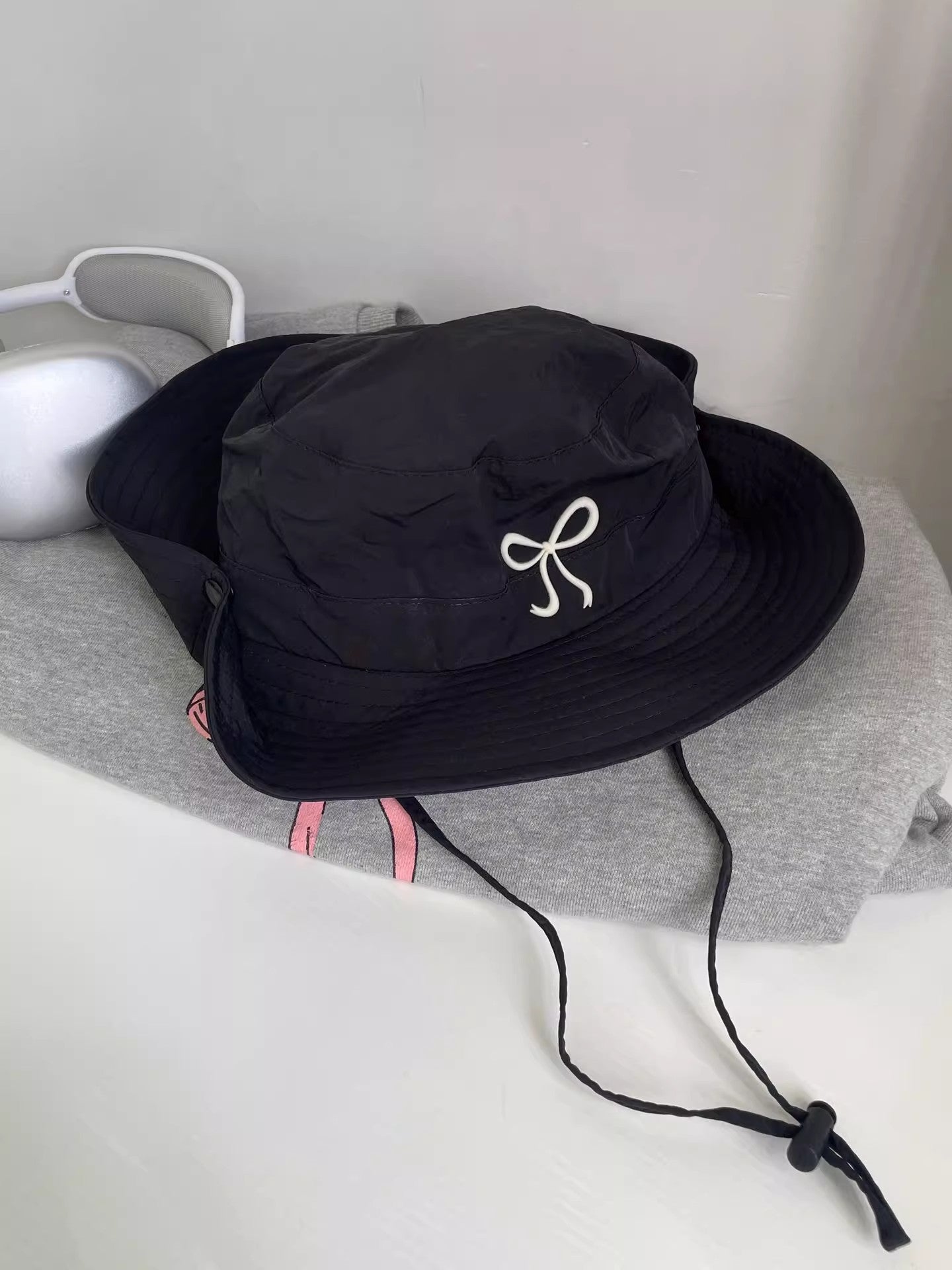 Summer New With Wind Proof Rope Thin Bucket Hat Women
