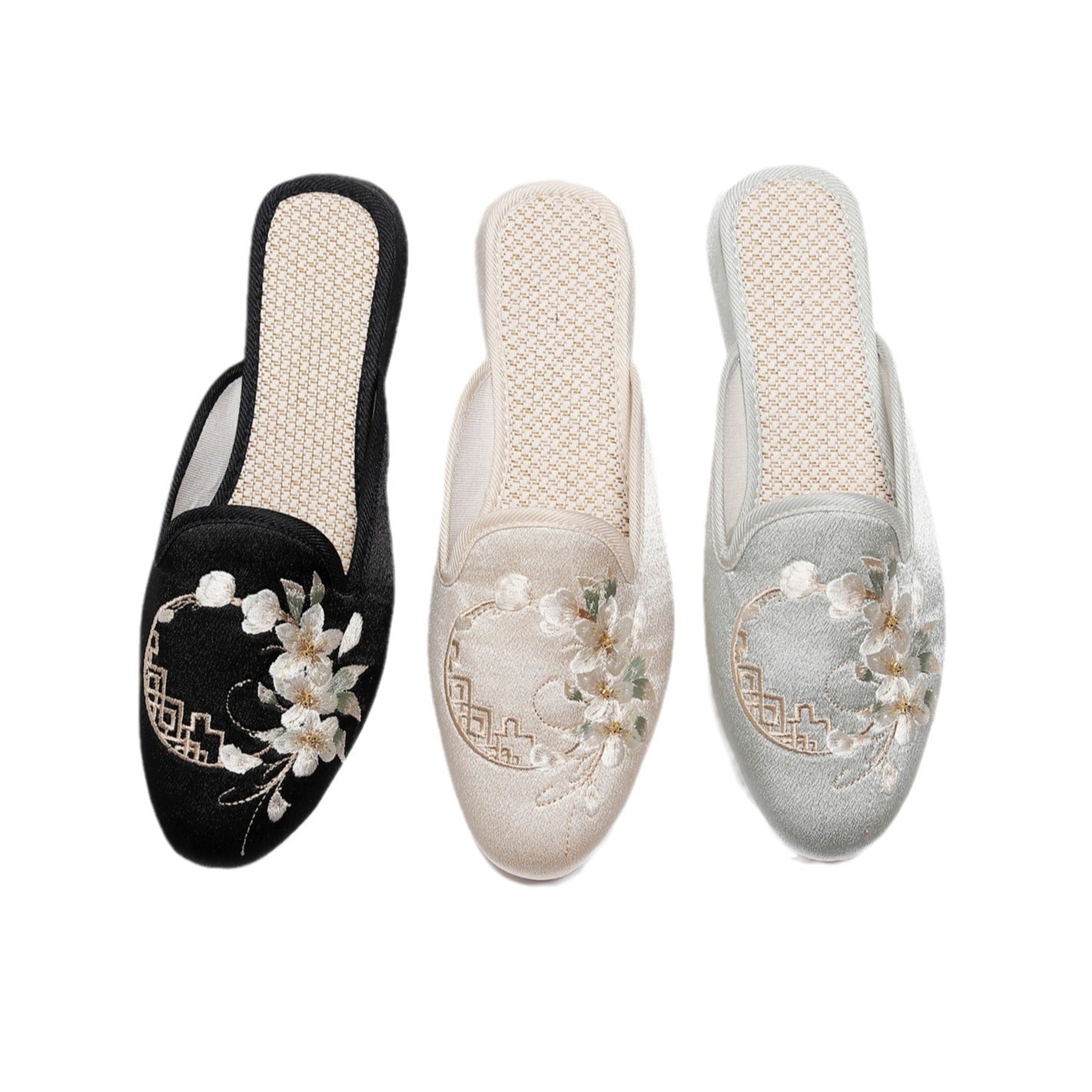 Women's Mercerizing Satin-surface Embroidered Slippers