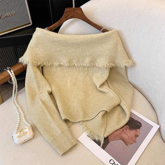 Early Autumn French Style Retro Lapels Temperament Knitted Top