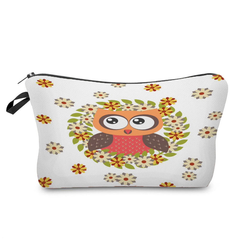 Cartoon Cute Owl Print Cosmetic Bag