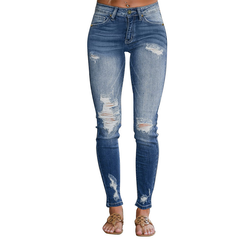 New Gradient Ripped High-Waist Women's Cropped Jeans