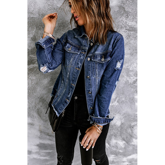 Autumn And Winter Denim Jacket Female Casual Row Buckle Stream