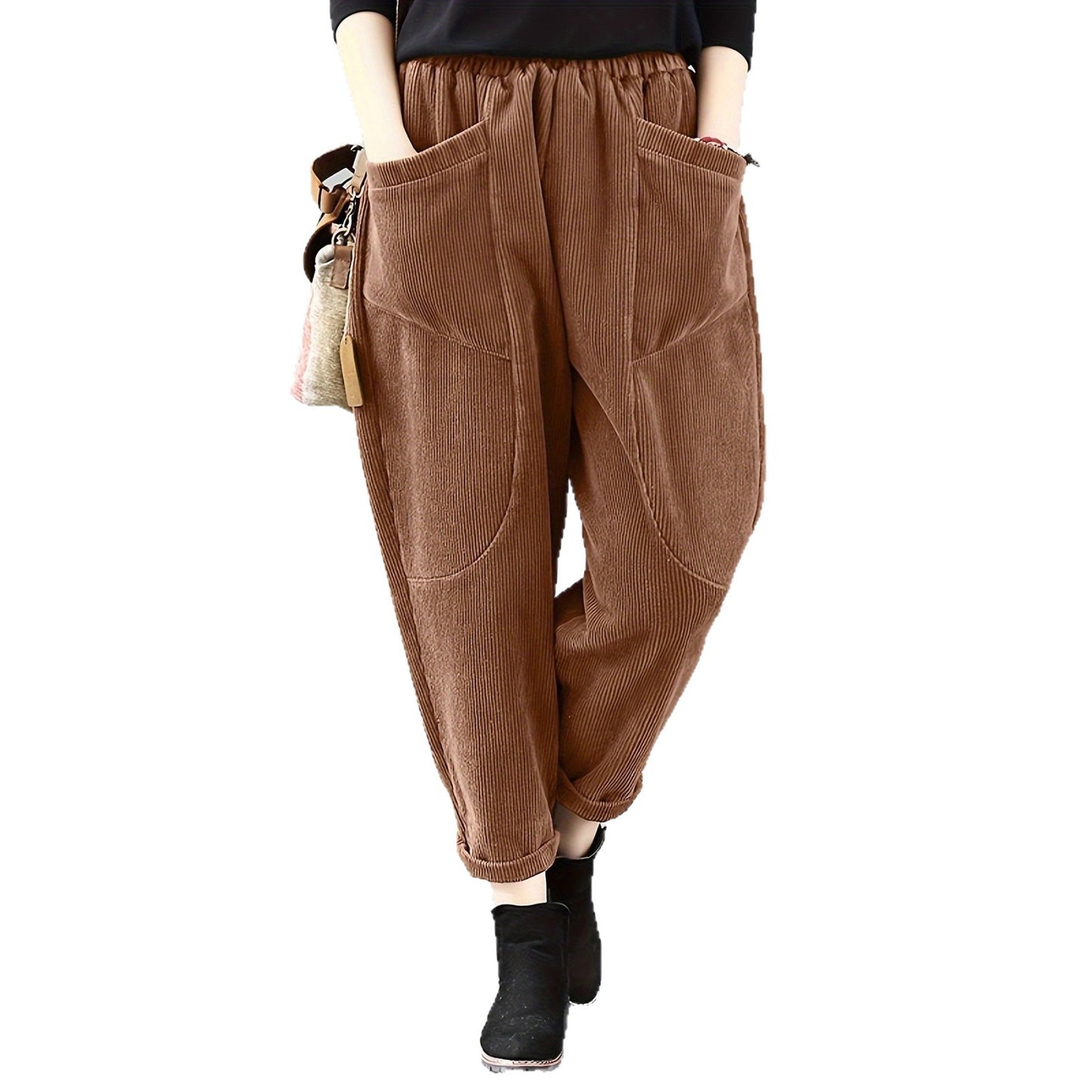 Autumn And Winter Elastic Waist Large Size Fashion Corduroy Loose Pants