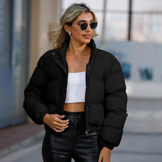 Long Sleeve High Collar Warm Coat Loose Casual Cotton-padded Clothes