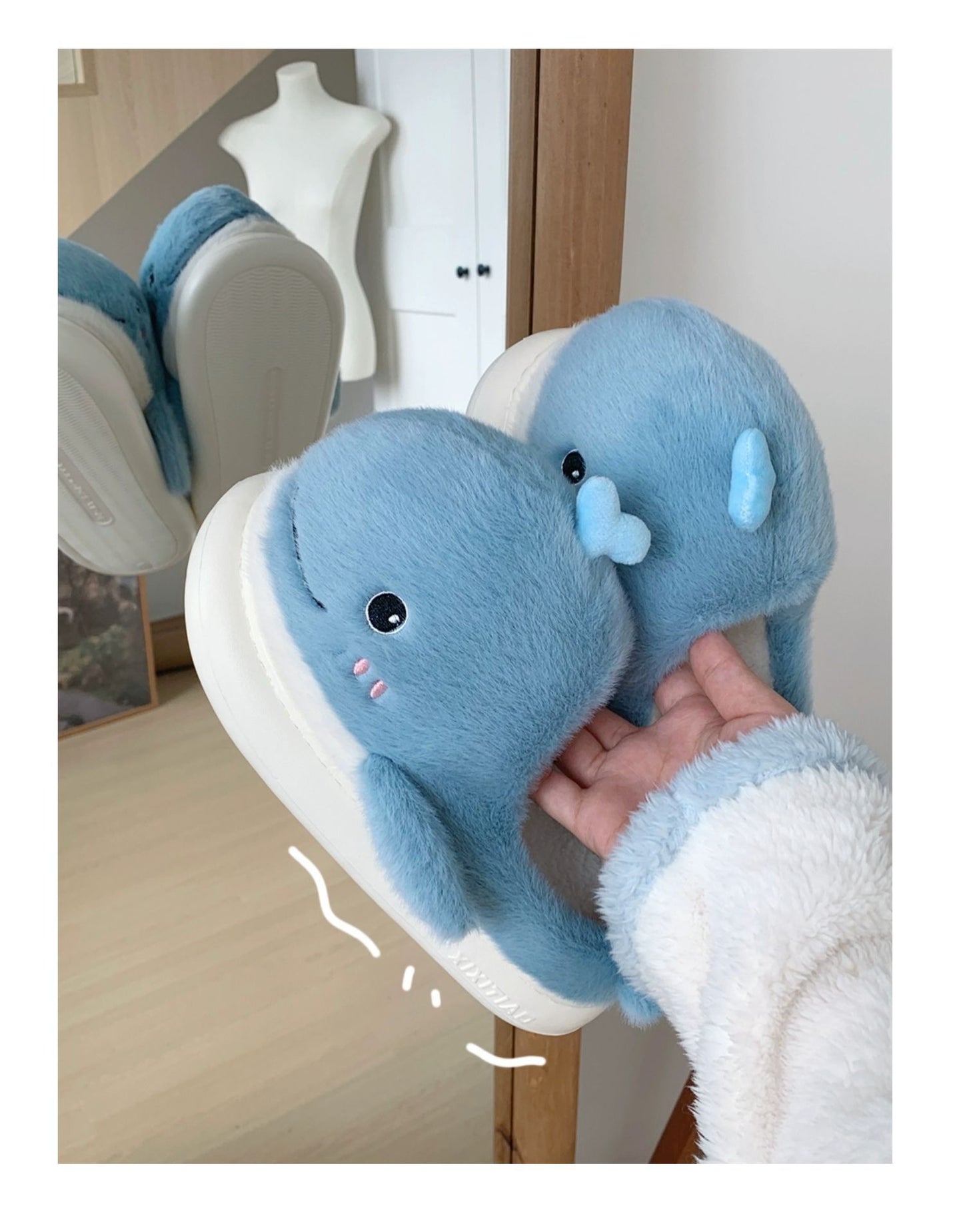 Creative Cartoon Plush Dancing Whale Cotton Slippers Inner Velvet Thermal Soft Soled