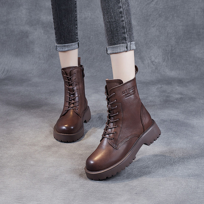 Womens Soft Leather Chunky-heel Ankle Boots With A Fleece-lined Interior