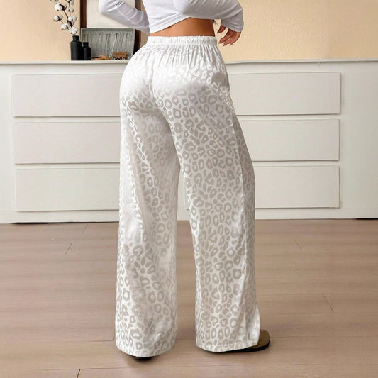 Drawstring Leopard Print Mop Wide Leg Pants