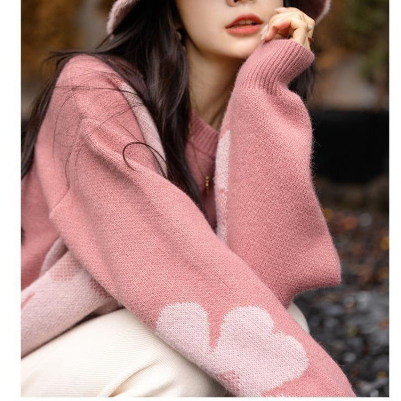 Japanese And Korean Design Sense Milk-in-water Mousse Flower Sweater Women