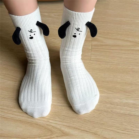 Niche Three-dimensional Ears Black And White Puppy Socks