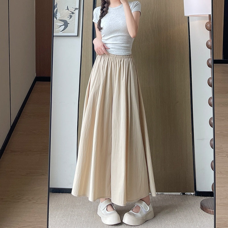 High Waist Slimming A- Line Skirt Casual Small Ice Silk Wide-leg Pants