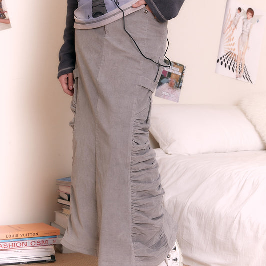 Grey Corduroy Pleated Legless Dress