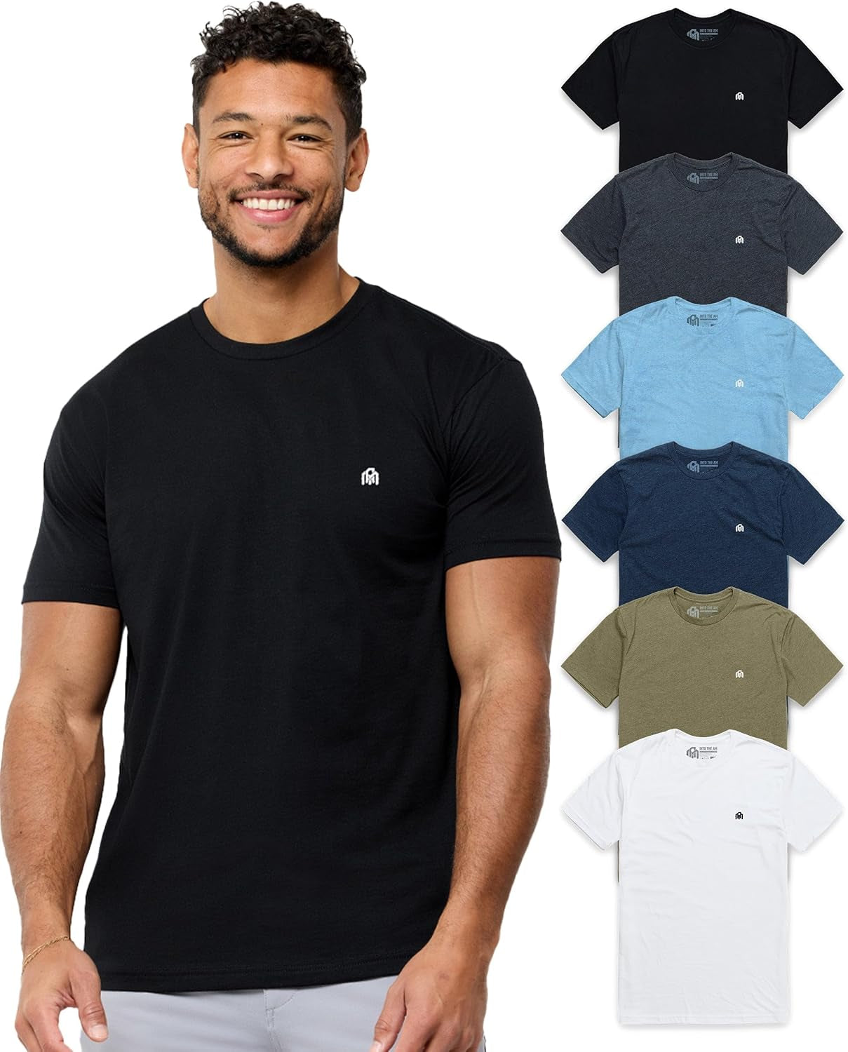 Mens T Shirt with Logo - Short Sleeve Crew Neck Soft Fitted Tees S - 4XL Fresh Classic Basic Tshirts