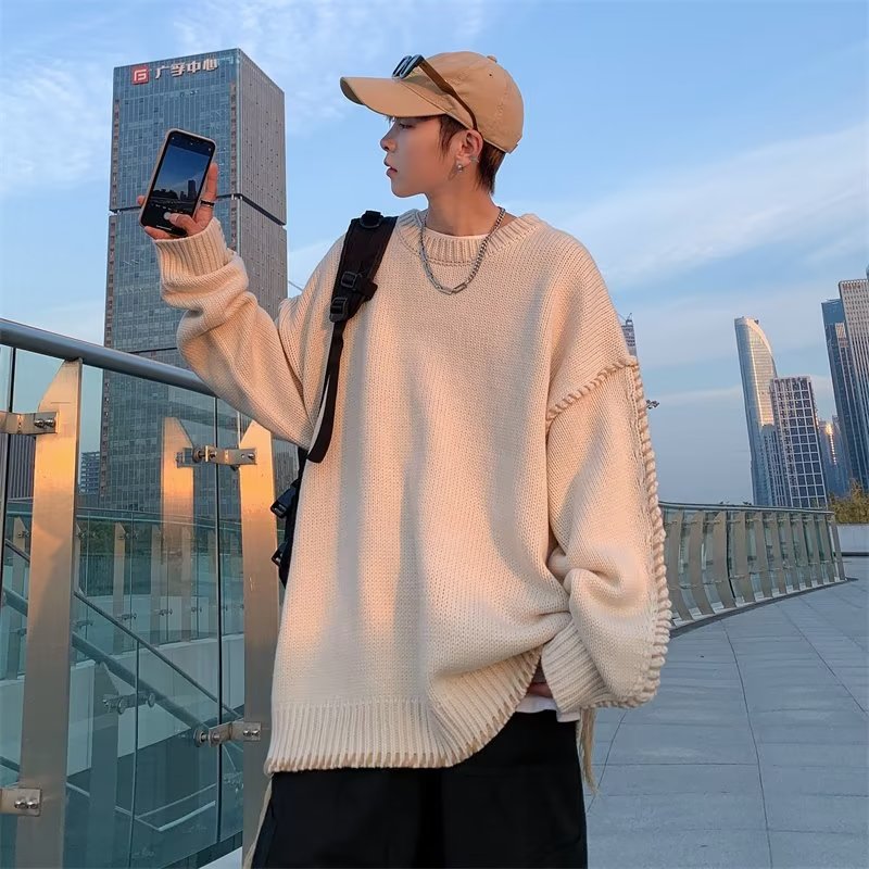 Lazy Wind Round Neck Pullover Knitted Jacket Sweater
