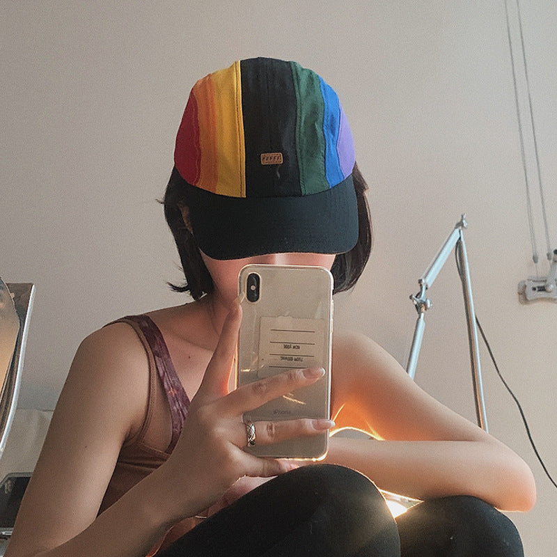 Korean Ins Rainbow Color-blocking Peaked Cap Sun-proof Quick-drying