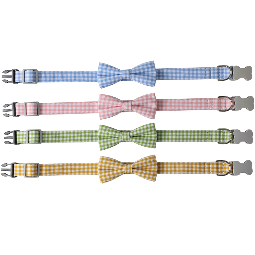 Checkered Dog Collar And Bow Tie In Multiple Colors