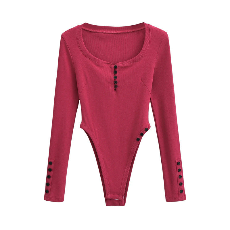 Street Ins Hot Girl Breasted Special-interest Design Long Sleeve Jumpsuit Summer Waist-tight