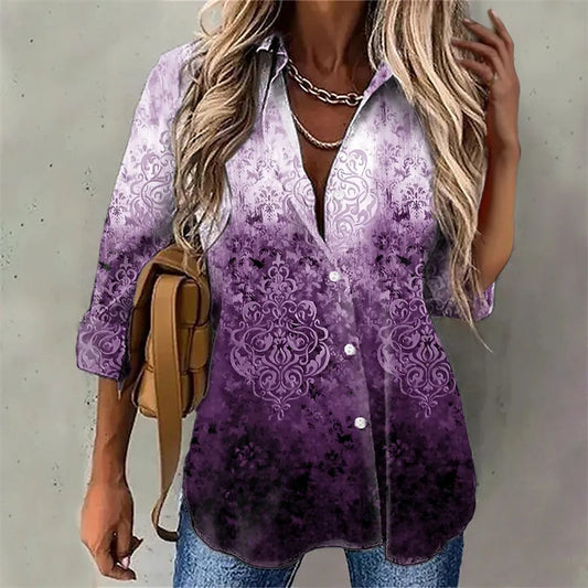 Tie-dye printet langærmet skjorte med knapper