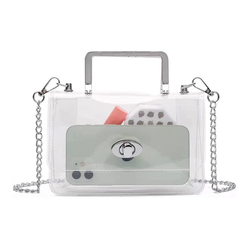 Women's Transparent Clutch Crossbody Bag One-shoulder Gold Metallic Belt