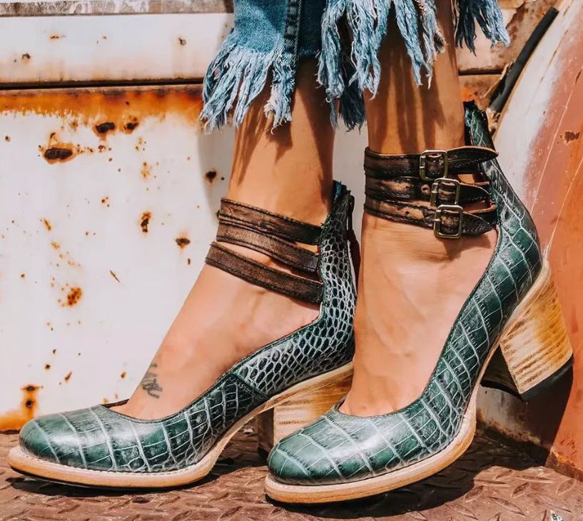 Women's High-top Low-cut Buckle Shoes With Back Zipper