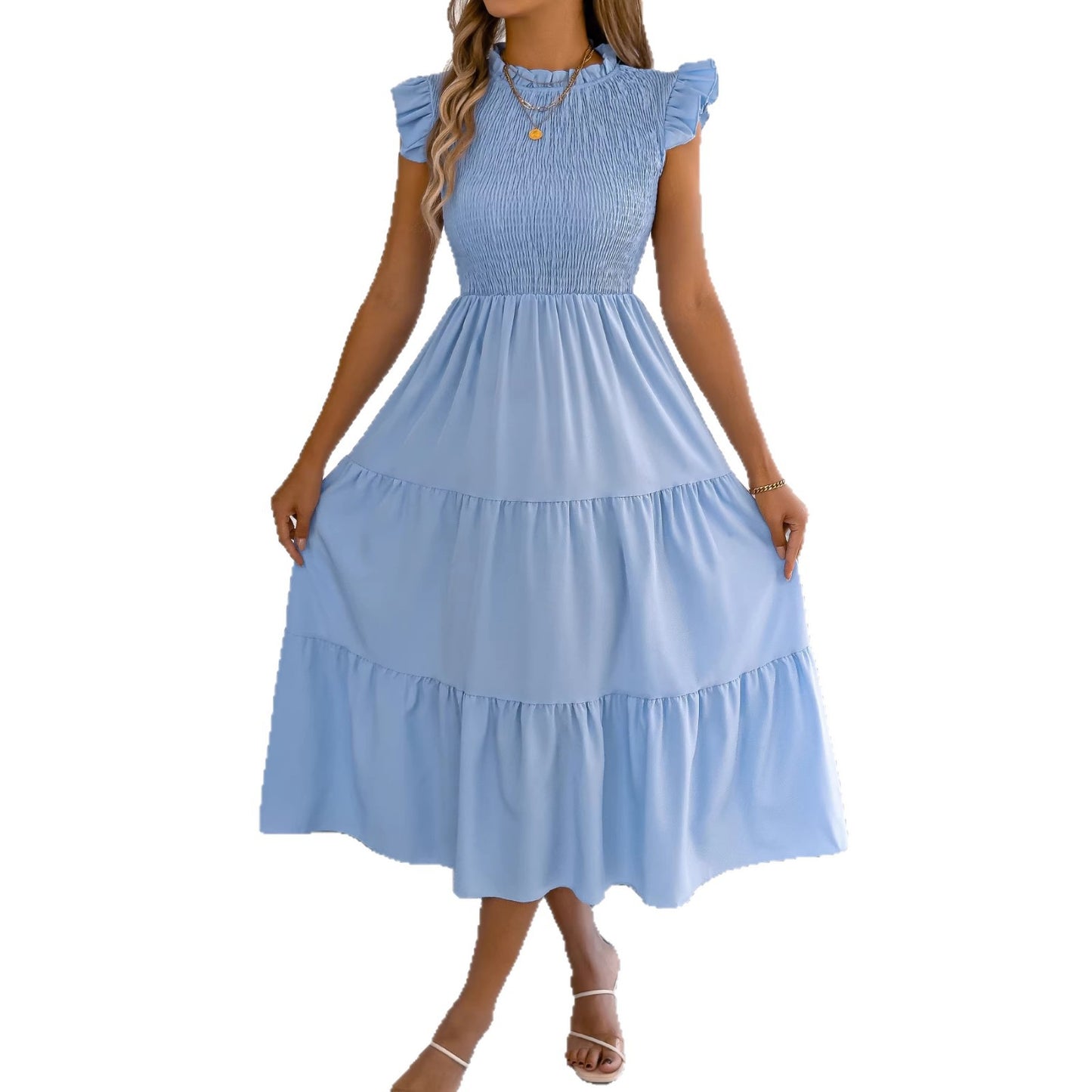 Women's Fashion Solid Color Waist Tight Dress