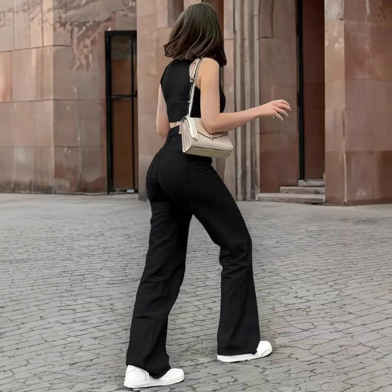 Black Wash Straight Stretch Casual Trousers