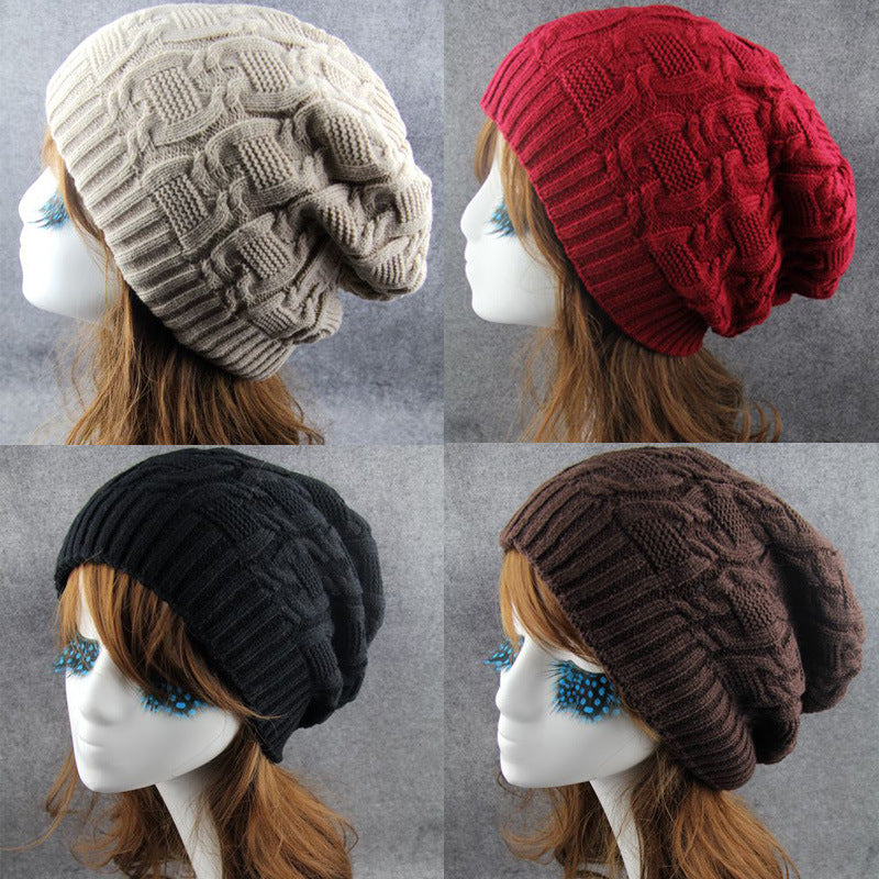 Autumn And Winter New Thickened Double Layer Hemp Flower Knitted Hat