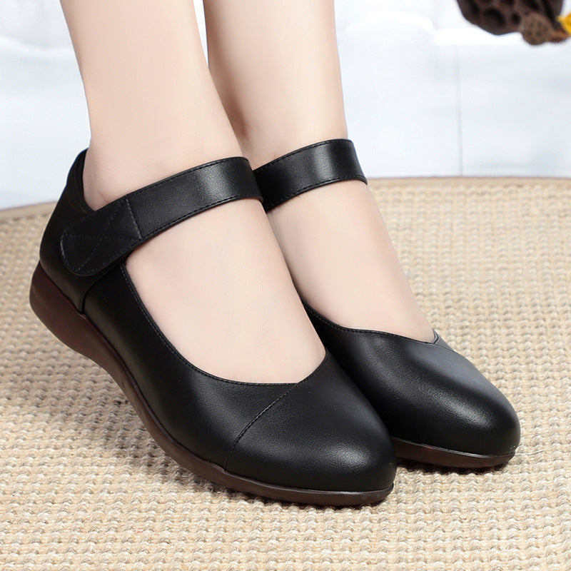 Shallow Mouth Flat Buckle Thick Heel Single Shoes Round Toe