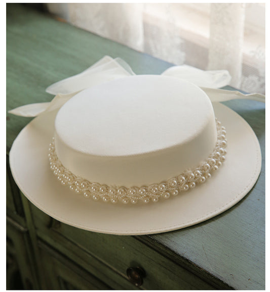 Fransk Elegant Perle Flad Top Hat Kvinder